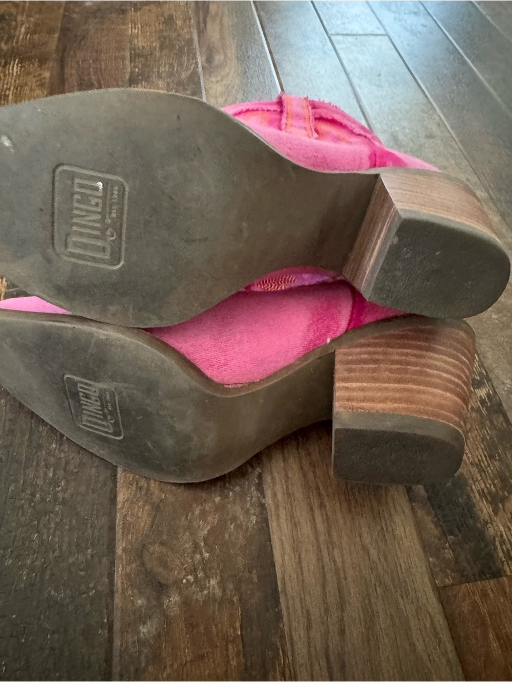 dingo Pink Frayed Western Boots with Orange Stitching - Picture 6 of 6